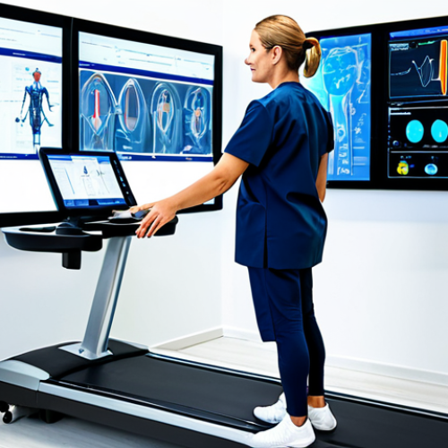 Home 11 **Modern Clinic with AI Integration**
A highly skilled professional physiotherapist, wearing a modest, clean medical uniform, attentively guides a male patient through a precise motion analysis exercise in a state-of-the-art, futuristic physiotherapy clinic. Large, translucent digital screens in the background display real-time AI-powered gait analysis data and intricate biomechanical feedback. The patient, dressed in comfortable, appropriate workout attire, performs the exercise with perfect anatomy and natural body movement. The clinic is brightly lit and clean, emphasizing technological advancement in healthcare. Well-formed hands, proper finger count, natural body proportions. Professional photography, high detail, high quality, studio lighting. Safe for work, appropriate content, fully clothed, professional dress, family-friendly.