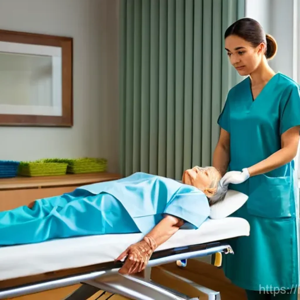 물리치료 실습에서 배우는 것들 - **Prompt:** A young, empathetic female physiotherapy student, wearing professional scrubs and a resp...