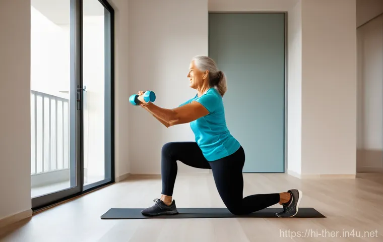 물리치료사의 재활용품 활용 아이디어 - **Empty Plastic Bottles as Dumbbells for Physiotherapy**
    "A middle-aged woman, in her 40s-50s, w...
