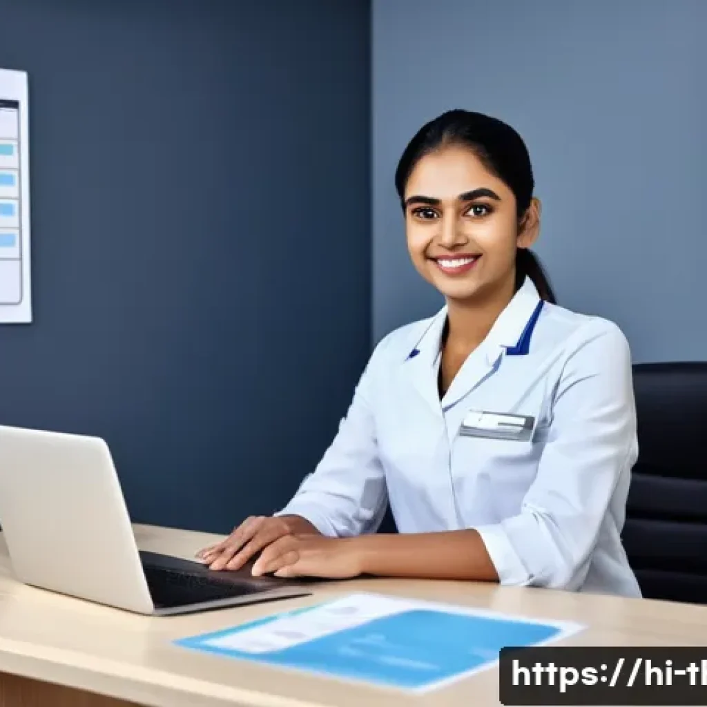 물리치료사의 자격 갱신 준비 - A professional physiotherapist in a modern clinic setting, wearing neat formal attire with a visible...
