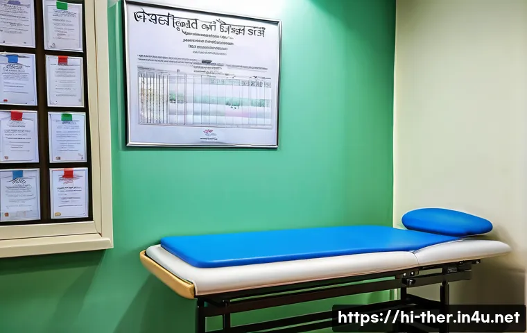 물리치료사 취업 준비 서류 - A professional physiotherapist&rsquo;s workspace with neatly arranged educational certificates on the wall...