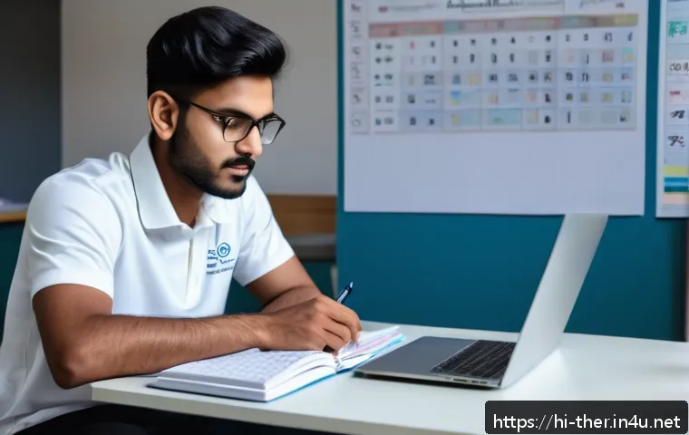 물리치료 실기 시험 준비법 - A focused Indian male physiotherapy student studying in a bright, modern study room, wearing casual ...