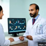 물리치료사의 전문성 인증 프로그램 - A professional physical therapist in modern clinic setting, using advanced digital therapy equipment...